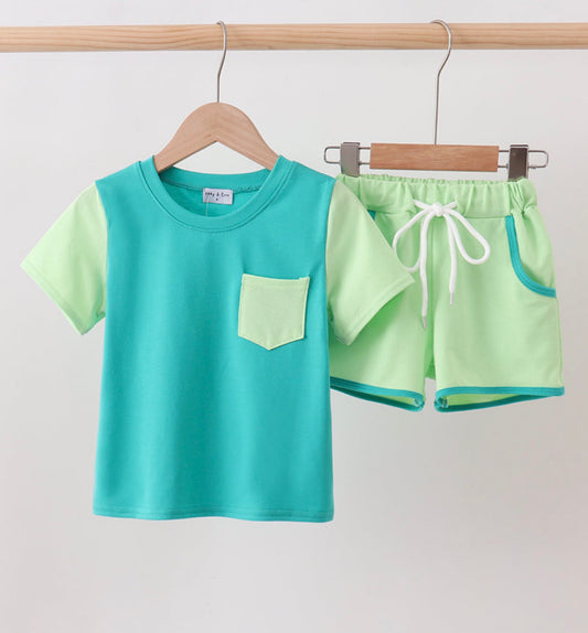 Boys color block shorts set
