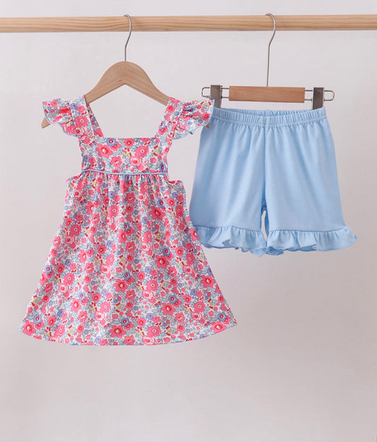Pink floral shorts set